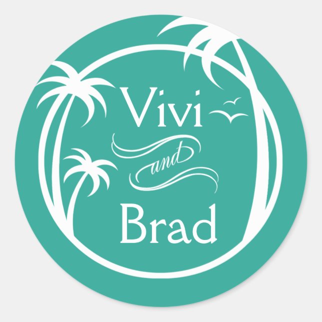 Beach Surf Palm Logo | aqua Classic Round Sticker (Front)