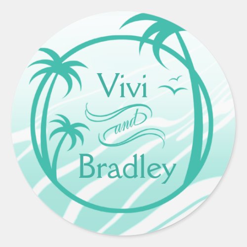 Beach Surf Palm Logo  aqua Classic Round Sticker