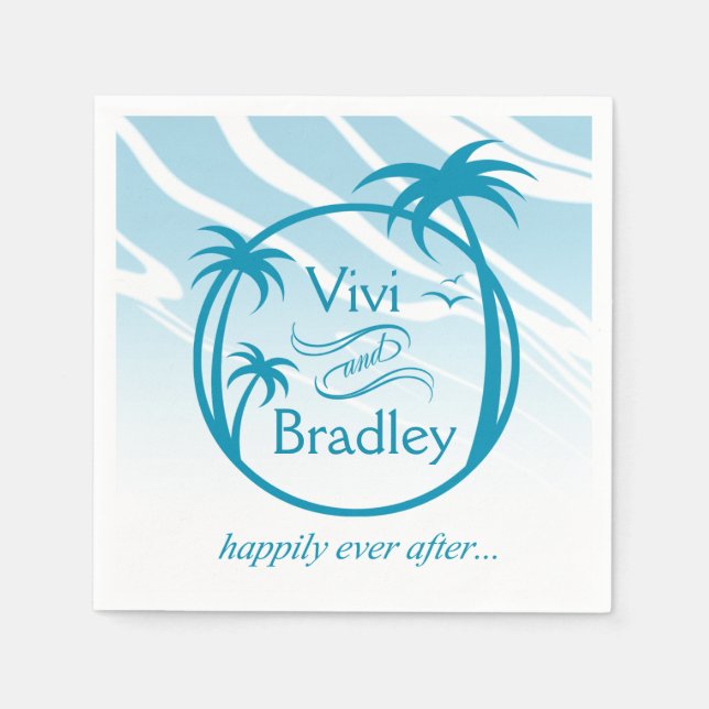 Beach Surf Palm Logo | blue Paper Napkins (Front)