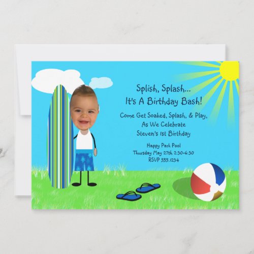 Beach Surf Photo Card Custom Invite
