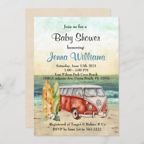 Beach Surf Surfboard Baby Boy Shower Invitation