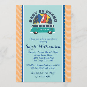Beach Surf Surfboard Baby Boy Shower Invitation