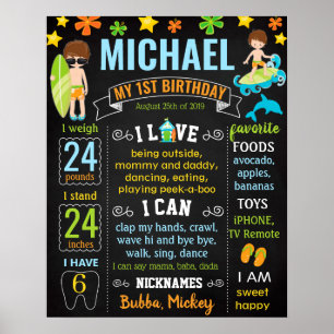 Beach Surf Surfing summer Birthday Party board Poster