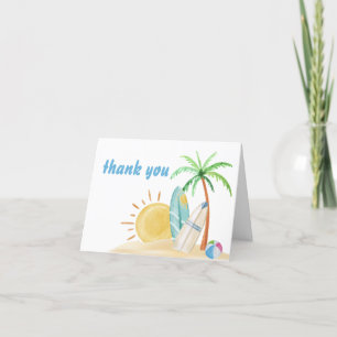 Beach Surfboard Sunshine Palm Tree Baby Shower Letterpress Thank You Card