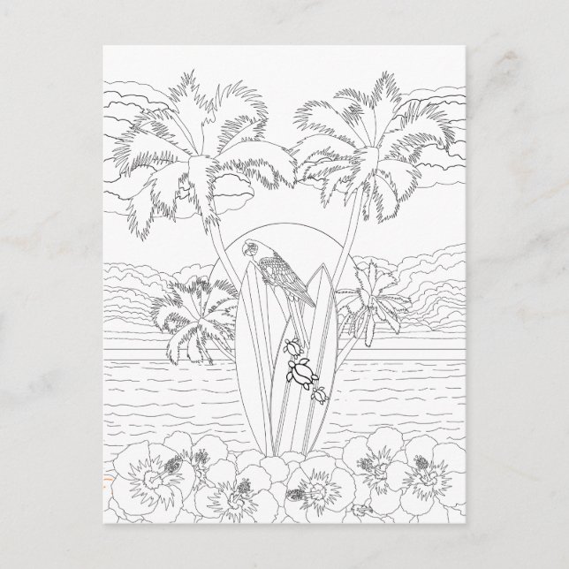 Beach Surfboards Adult Coloring Postcard (Front)