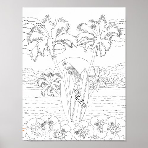 Beach Surfboards Adult Coloring Poster