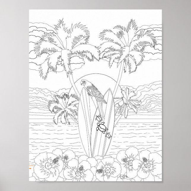 Beach Surfboards Adult Coloring Poster (Front)