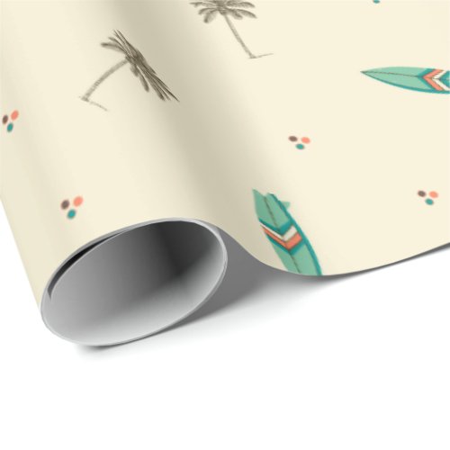 Beach Surfboards and Palm Trees Wrapping Paper