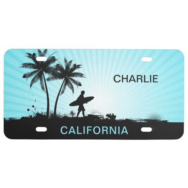 Beach Surfer custom name & location license plate (Front)