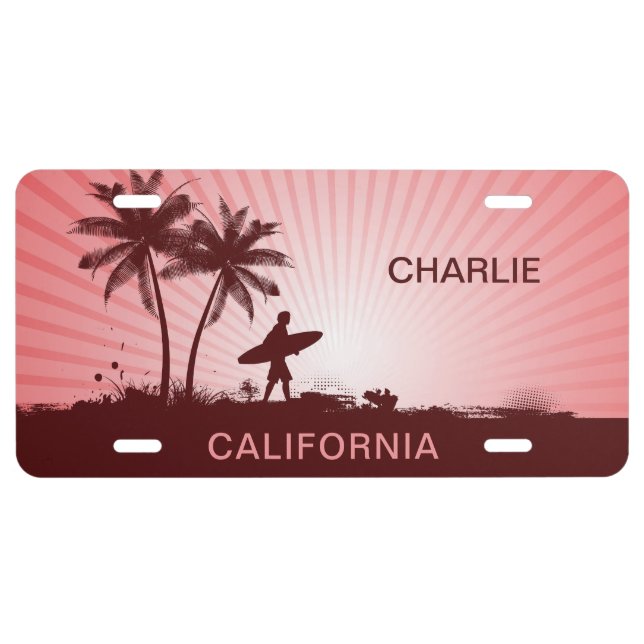 Beach Surfer custom name & location license plate (Front)