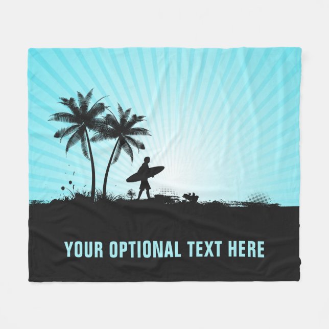 Beach Surfer custom text fleece blanket (Front (Horizontal))