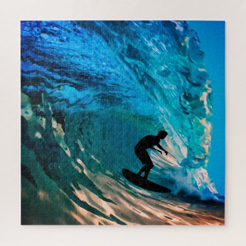 Beach Surfing Big Wave Ride Jigsaw Puzzle