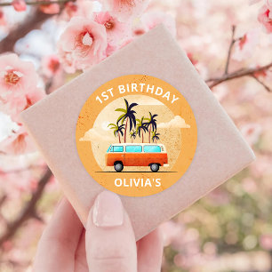 Beach Surfing Birthday Party Classic Round Sticker