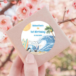 Beach Surfing Birthday Party Classic Round Sticker