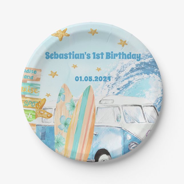 Beach Surfing Birthday Party Paper Plates (Front)