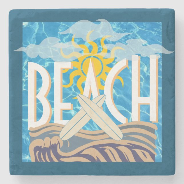 Beach Surfing Decor Stone Coaster (Front)