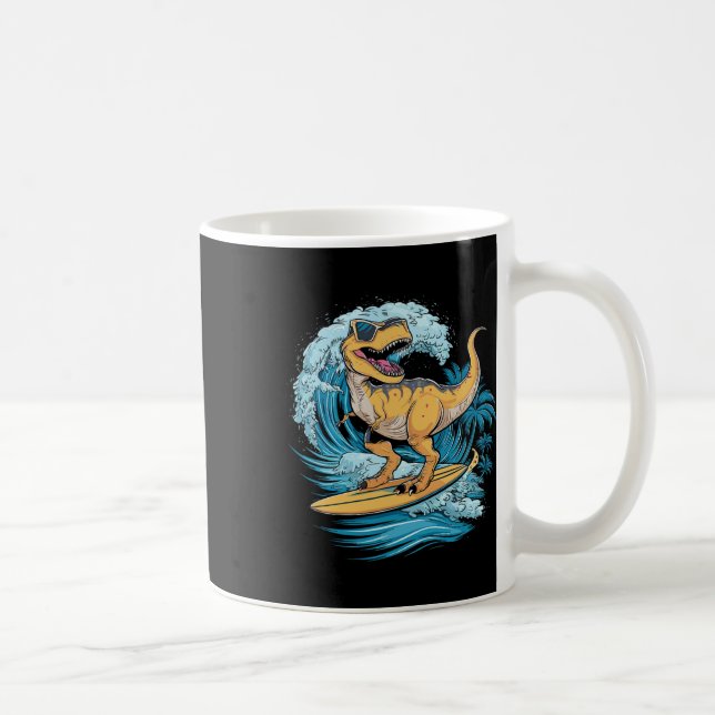 Beach Surfing Dinosaur T-rex Surfer  Coffee Mug (Right)