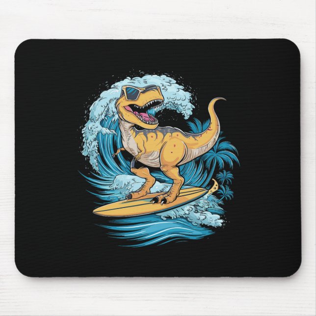 Beach Surfing Dinosaur T-rex Surfer  Mouse Pad (Front)
