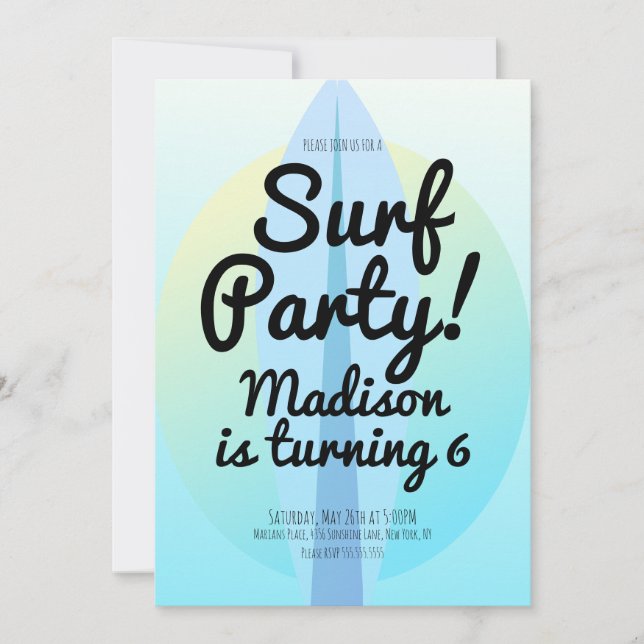 Beach Surfing Party Ombre Blue Invitation (Front)
