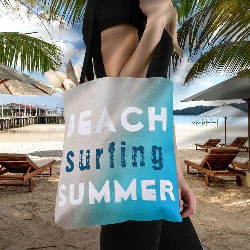 Beach Surfing Summer Typography Sand Ocean Tote Bag