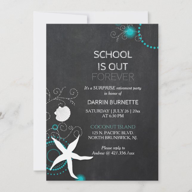 Beach Surprise Retirement Party for Teacher Invitation (Front)