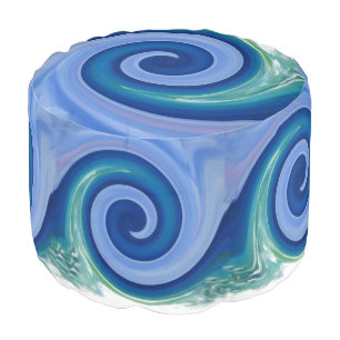 Beach swirl wave coastal round pouf