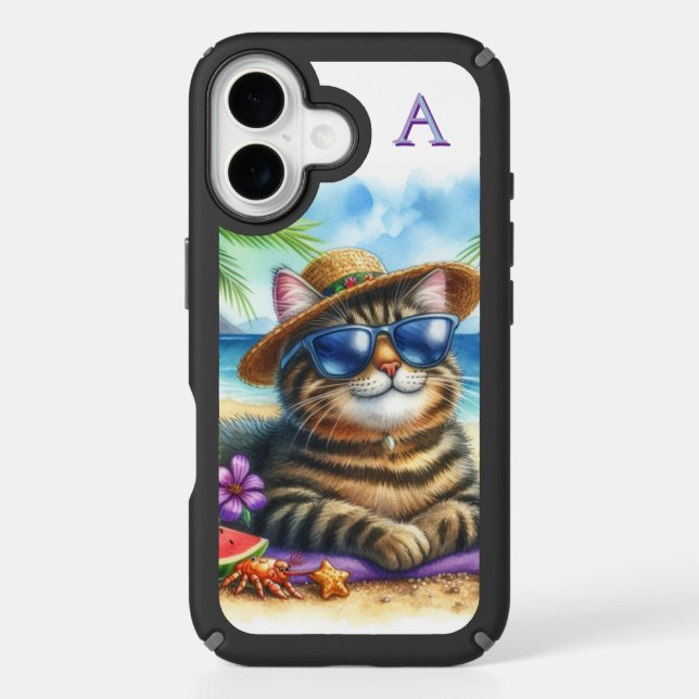 Beach Tabby Cat in Sunglasses iPhone Case (Front)