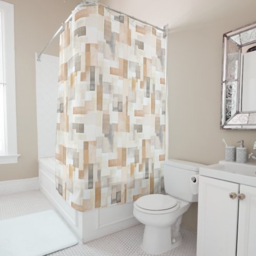 Beach Tan Neutral Geomeric Square Shower Curtain