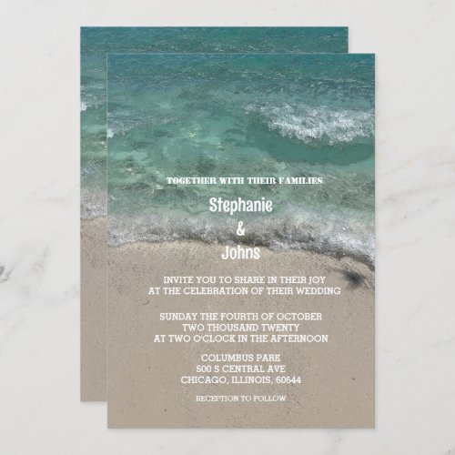 Beach Teal Blue Green Artsy Abstract Cool Wedding Invitation