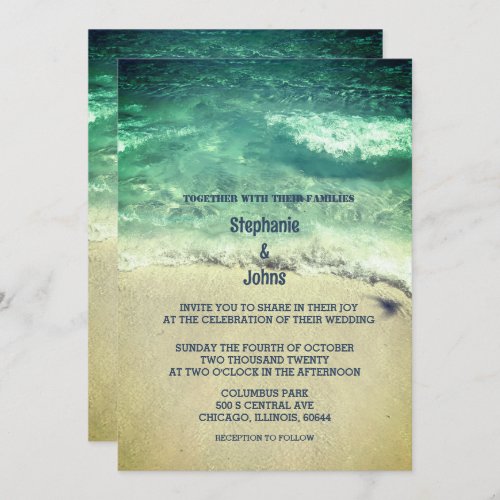 Beach Teal Blue Green Artsy Destination Wedding Invitation