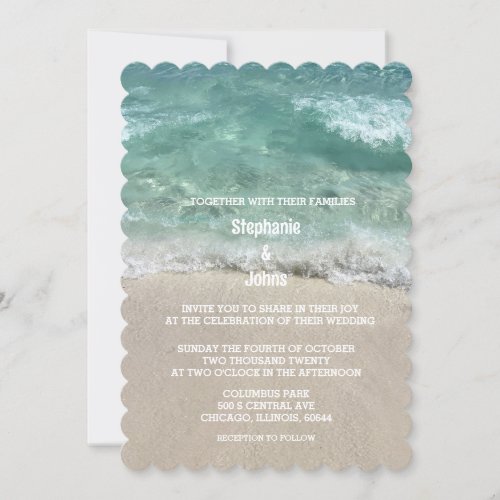 Beach Teal Turquoise Sandy Sea Ocean Cool Wedding Invitation