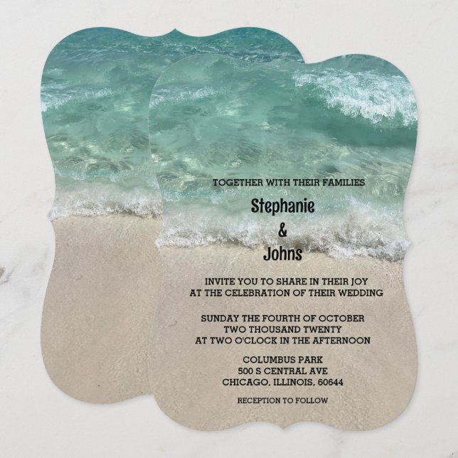 Beach Teal Turquoise Sandy Sea Ocean Photo Wedding Invitation (Front/Back)