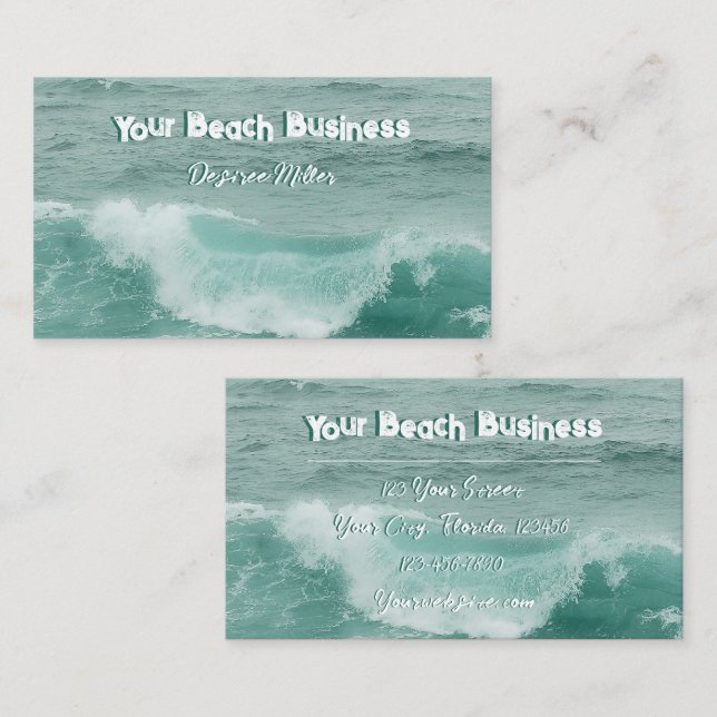Beach Teal White Nautical Ocean Waves Business Card (Front/Back)