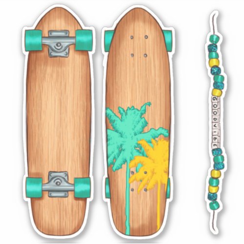 Beach Teal Yellow Skateboards Good Vibes Palm Tree Sticker