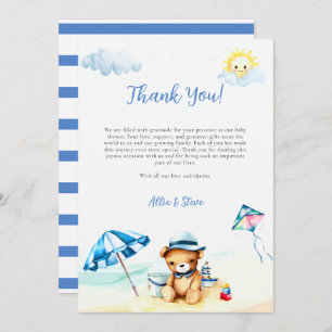 Beach Teddy Bear Sun Watercolor Boy Baby Shower Thank You Card