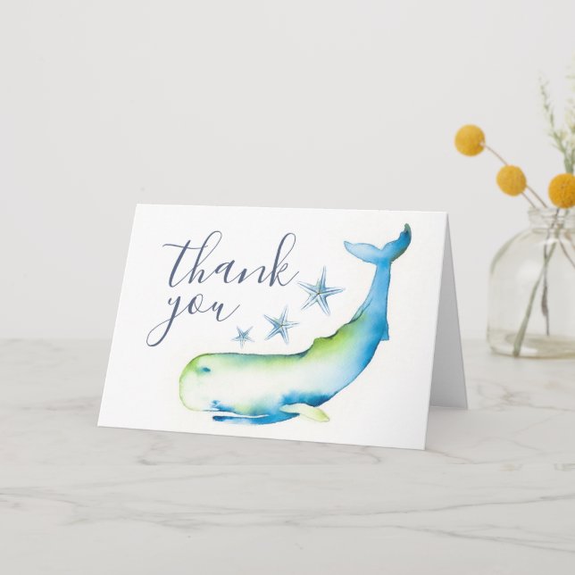 Beach Thank You Cards Blue Watercolor Whale (Front)