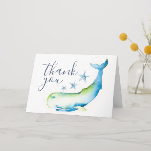 Beach Thank You Cards Blue Watercolor Whale