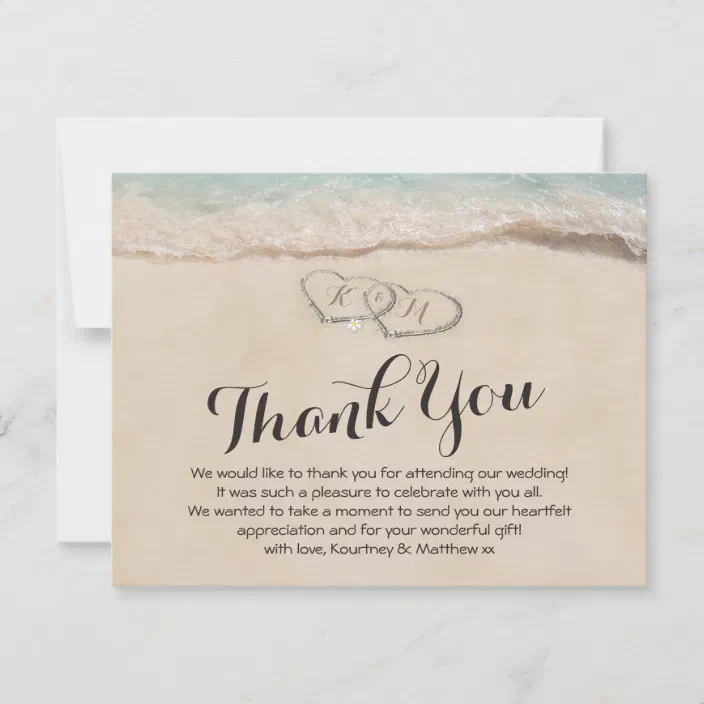 Personalised Photo Wedding Thank You Cards with looped beach hearts envs 50 