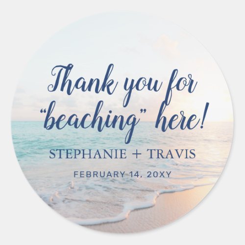 Beach Thank You Personalized Wedding Favor Classic Round Sticker
