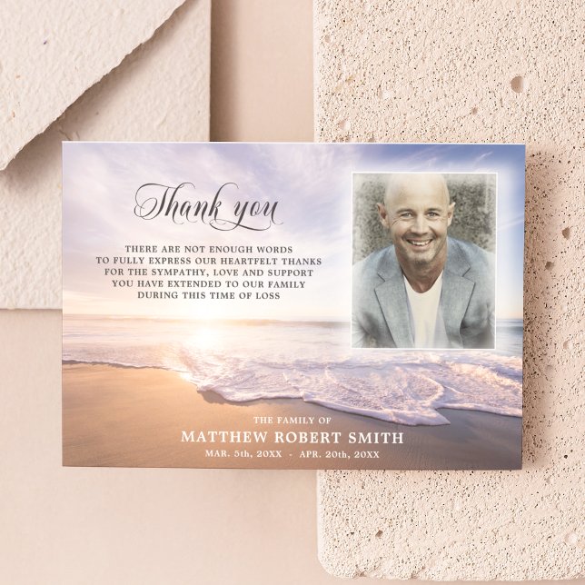 Beach Thank You Sympathy Funeral Memorial PHOTO Card (Creator Uploaded)