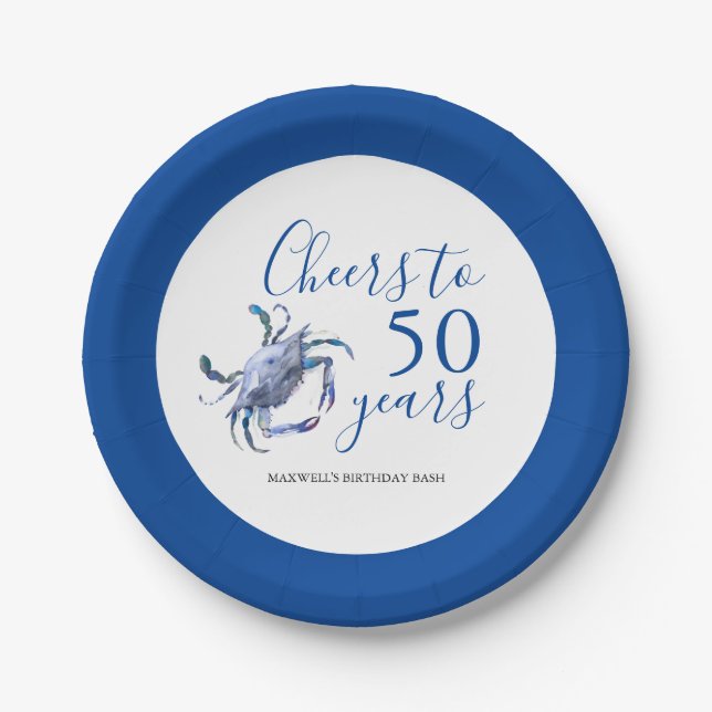 Beach Theme 50th Birthday Party Decor Paper Plates (Front)