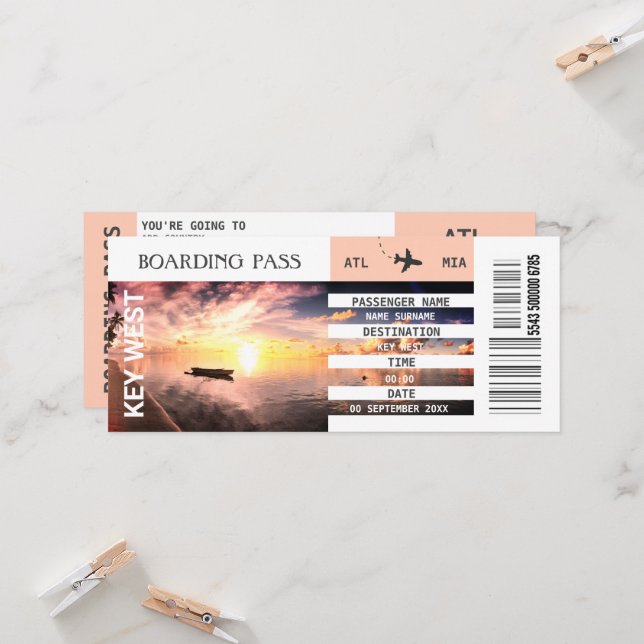 Beach theme airplane boarding pass weekend invitation (Front/Back In Situ)