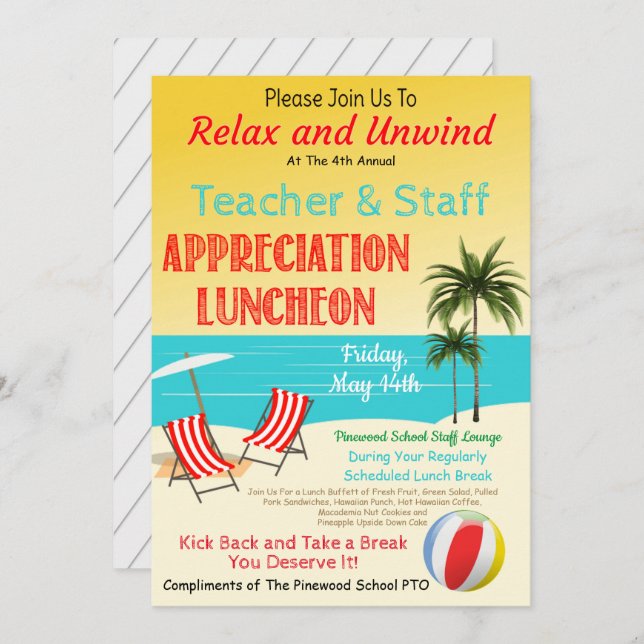 Beach Theme Appreciation Week Invitation (Front/Back)
