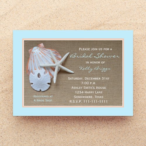 Beach Theme Bridal Shower Invitation -- Burlap
