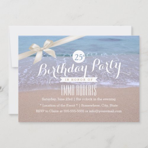 Classy Ivory Ribbon Beach Theme Birthday Party 5x7 Paper Invitation Card