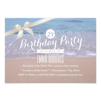 Beach Theme Classy Ivory Ribbon Birthday Party Invitation