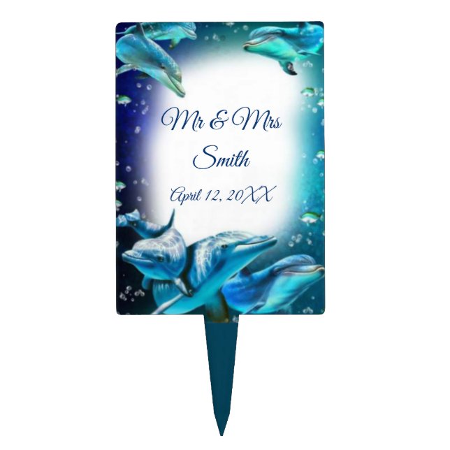 Beach Theme Dolphin Wedding Cake Topper (Front)