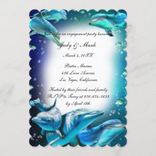 Beach Theme Dolphin Wedding Engagement Party Invitation