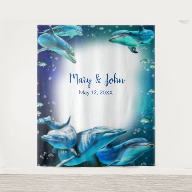 Beach Theme Dolphin Wedding Photo Backdrop (Front)