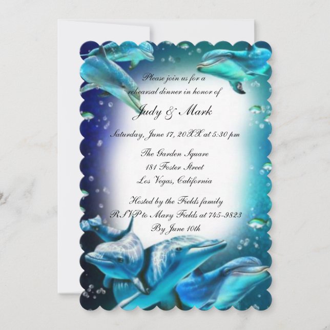 Beach Theme Dolphin Wedding Rehearsal Dinner Invitation (Front)